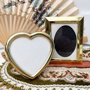 Vintage Heart Shaped Rectangle Solid Brass Photo Frame 3" X 3” Photo Set Of 2